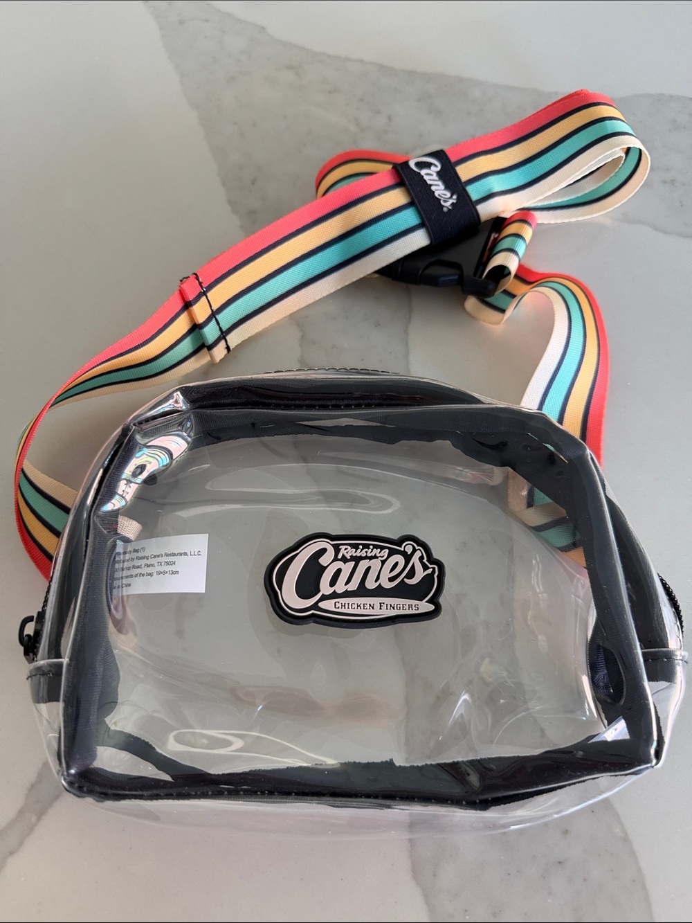Raising Cane's Clear Crossbody Bag with Rainbow Strap. Super cool. Like New